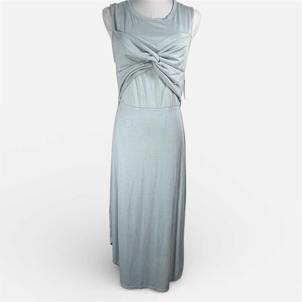 Sleeveless Twist-Front Midi Dress in Light Sage